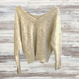 William Rast heathered cream sweater with pom poms